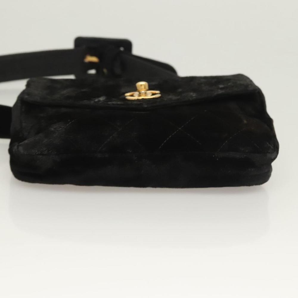 CHANEL Matelasse Waist Bag Velor Black Gold CC Auth bs27796 - Picture 9 of 16